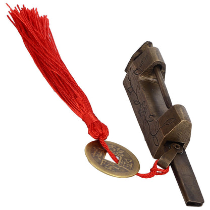Chinese Antique Lock Retro Classic Pattern Design Bronze Brass Material 5x2cm/2.0x0.8in Horizontal Padlock for Boxes