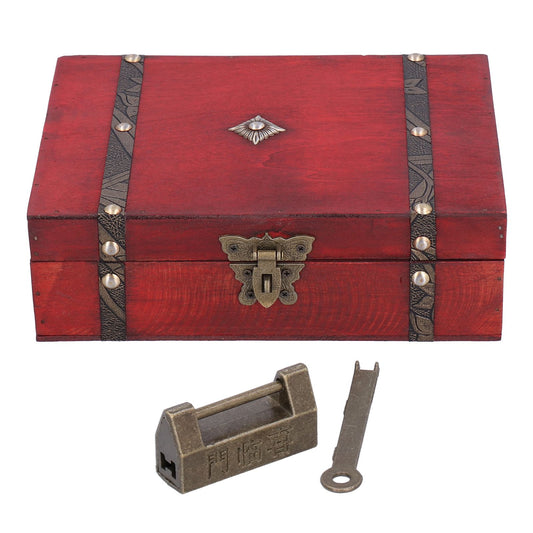 Jewelry Box Antique Wooden Photography Shooting Props Desktop Storage Box with Lock