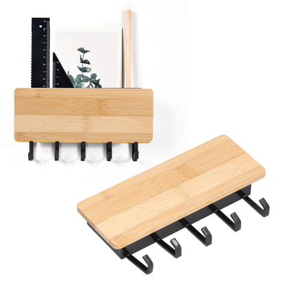 Wall Mounted Key Holder Bamboo Modern Anti Slip Key Hanger for Home Office Living RoomBamboo Color
