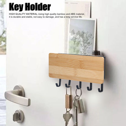 Wall Mounted Key Holder Bamboo Modern Anti Slip Key Hanger for Home Office Living RoomBamboo Color