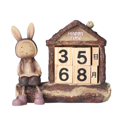 Rabbit House Calendar Cute Cartoon Wooden Block Home Decoration Calendar for Desk Office