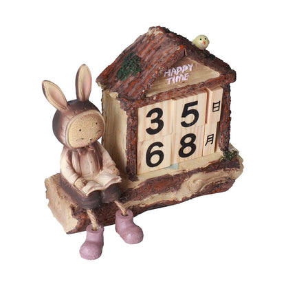 Rabbit House Calendar Cute Cartoon Wooden Block Home Decoration Calendar for Desk Office