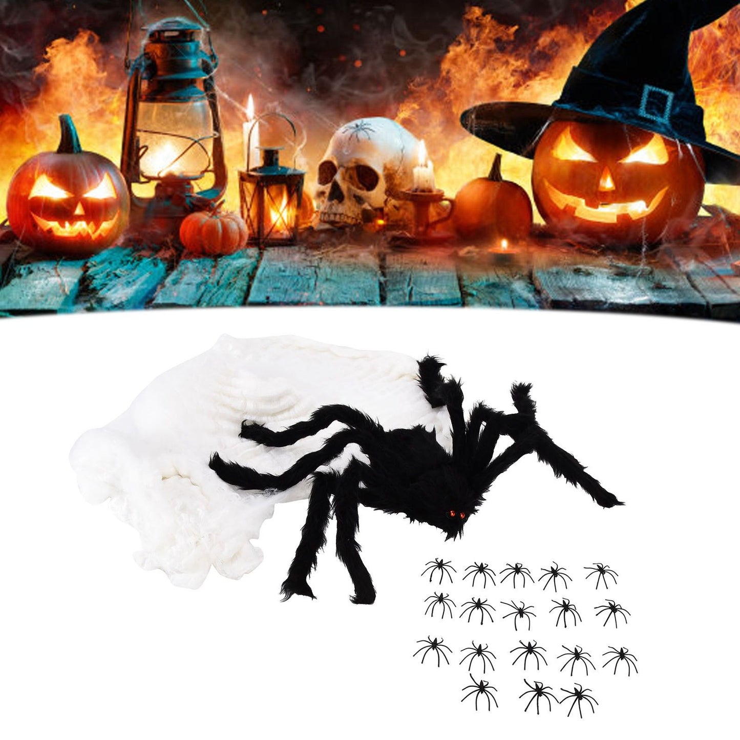 Decorative Spider Spook House Artificial Spider with Fake Cobweb for Party Halloween Festival Decoration