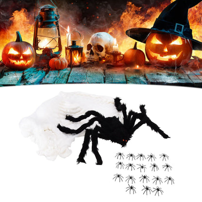 Decorative Spider Spook House Artificial Spider with Fake Cobweb for Party Halloween Festival Decoration
