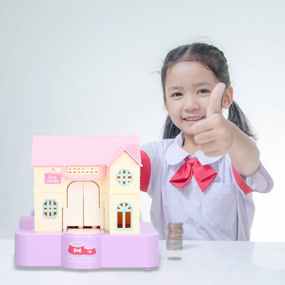 Doghouse Money Saving Box Automatic Coin Swallowing with Light Music Effects Toy Gift for KidsPurple Fortune Dog