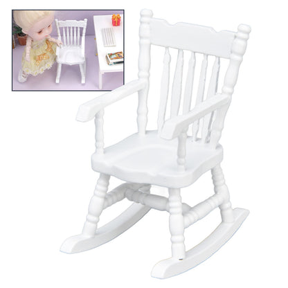 1:12 Dollhouse Chair Wood Doll House Miniature Rocking Chair White Mini Dollhouse Furniture