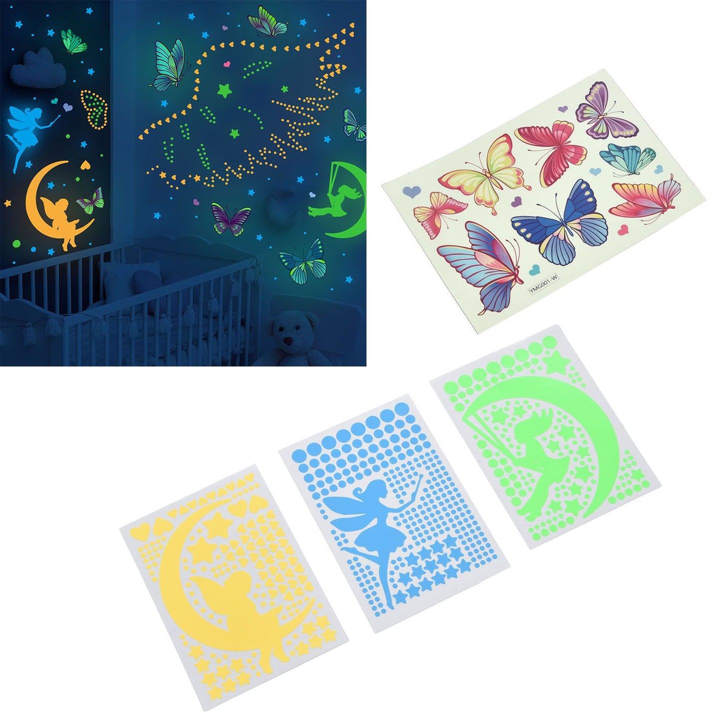 4Pcs Wall Stickers PVC Material Self Adhesive Luminous Design Cute Exquisite Wall Paper Decor