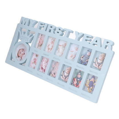 Newborn Photo Frame Durable Polished 12 Small Picture Frames Record Baby's Monthly Growth Baby Photo Frame for GiftBlue