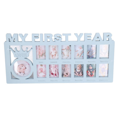 Newborn Photo Frame Durable Polished 12 Small Picture Frames Record Baby's Monthly Growth Baby Photo Frame for GiftBlue