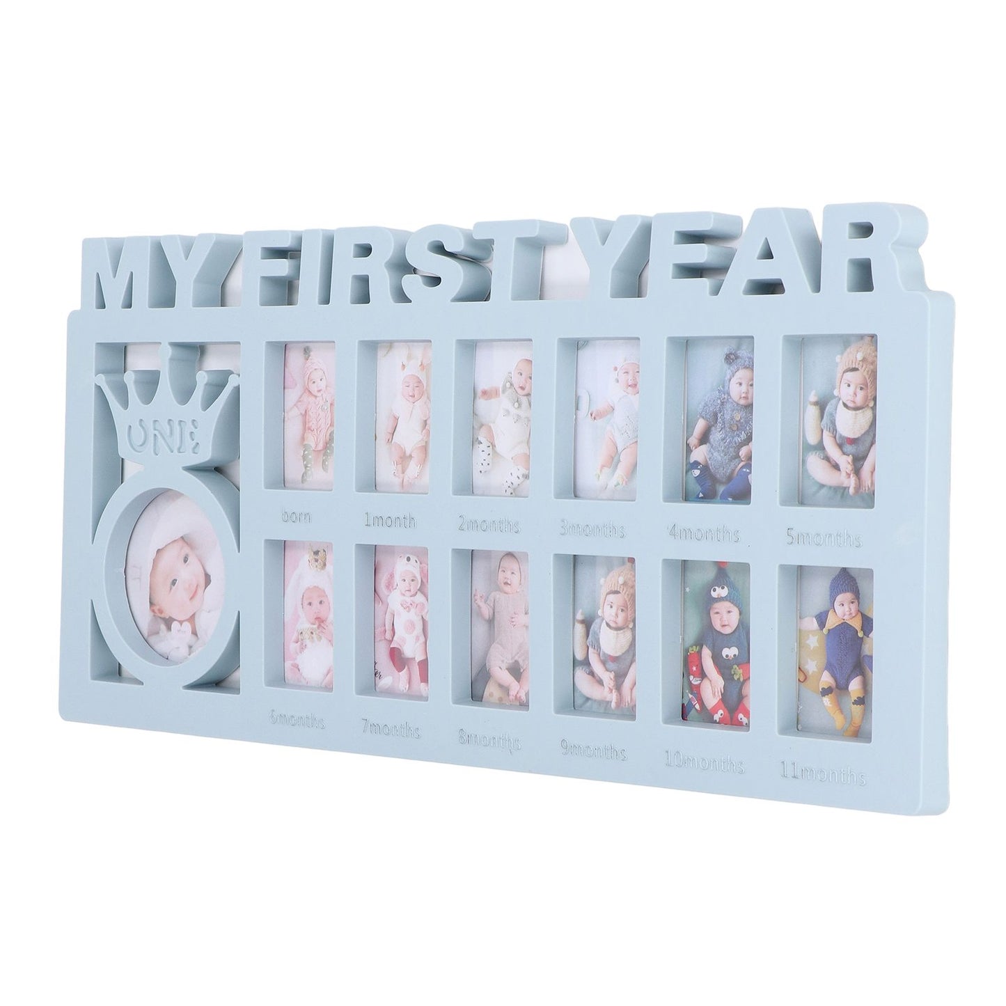 Newborn Photo Frame Durable Polished 12 Small Picture Frames Record Baby's Monthly Growth Baby Photo Frame for GiftBlue