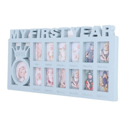 Newborn Photo Frame Durable Polished 12 Small Picture Frames Record Baby's Monthly Growth Baby Photo Frame for GiftBlue