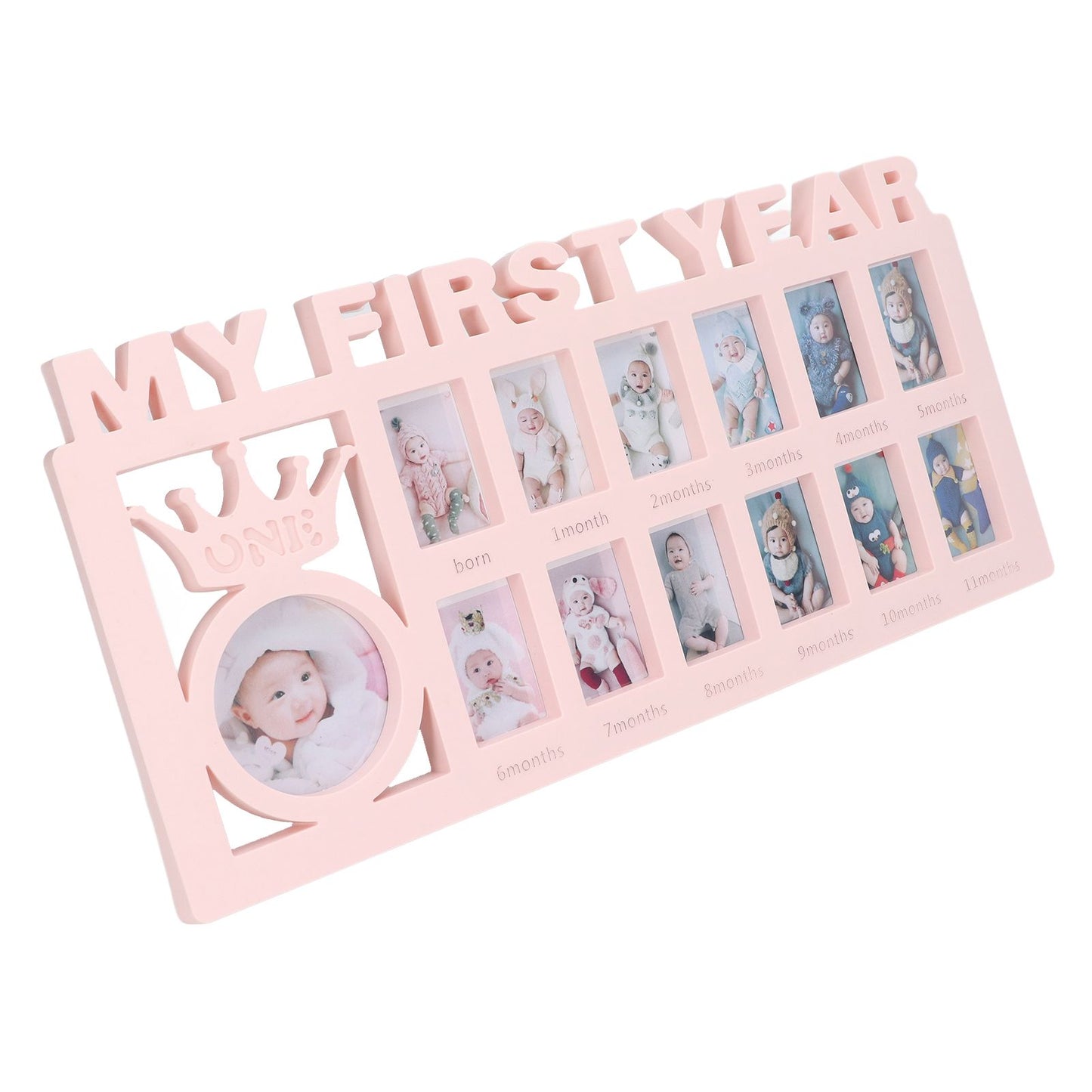 Newborn Photo Frame Durable Polished 12 Small Picture Frames Record Baby's Monthly Growth Baby Photo Frame for GiftPink