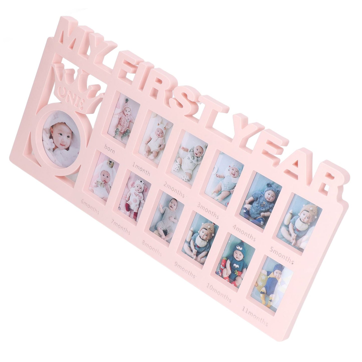 Newborn Photo Frame Durable Polished 12 Small Picture Frames Record Baby's Monthly Growth Baby Photo Frame for GiftPink
