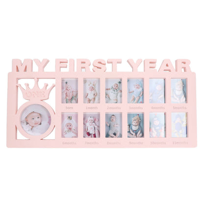 Newborn Photo Frame Durable Polished 12 Small Picture Frames Record Baby's Monthly Growth Baby Photo Frame for GiftPink