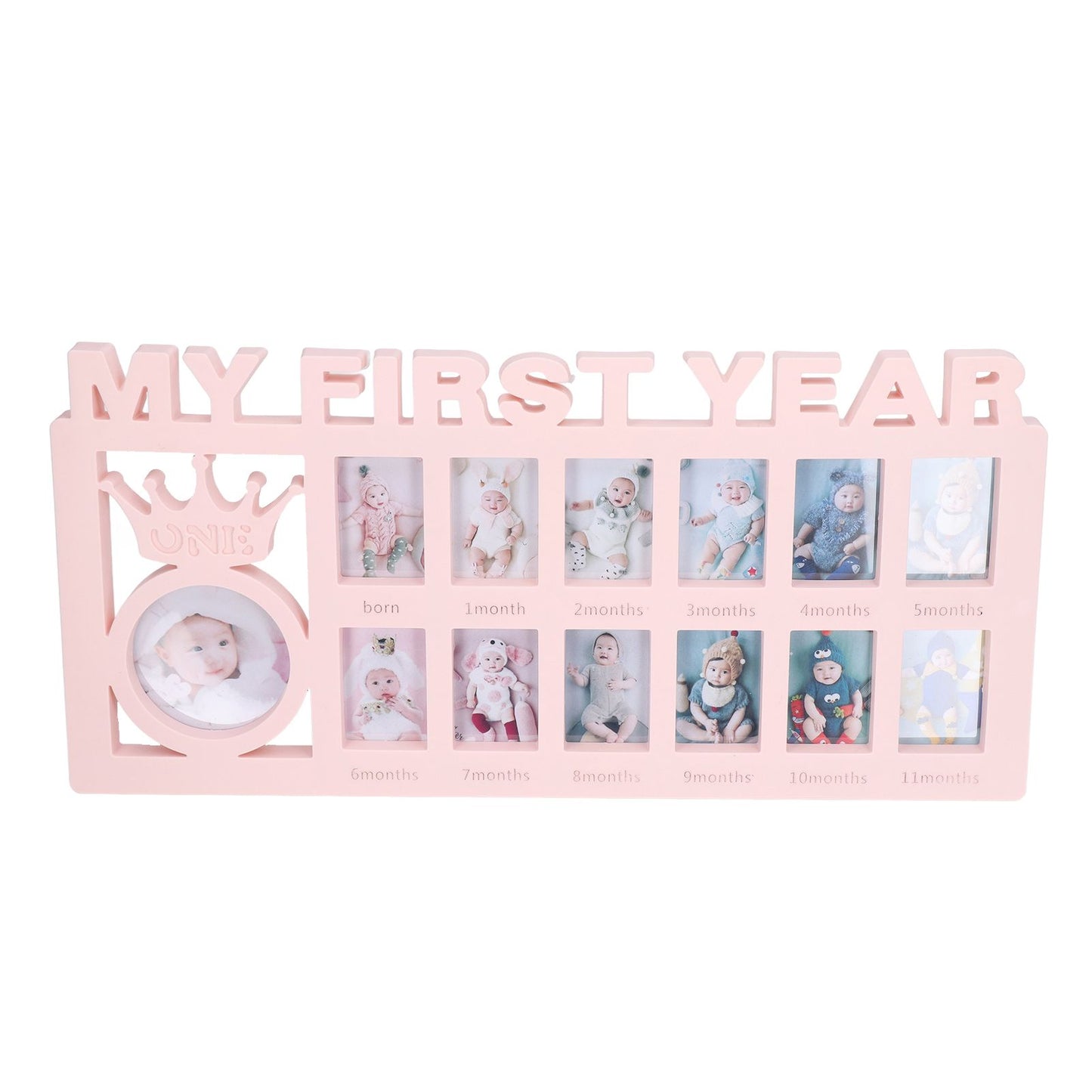 Newborn Photo Frame Durable Polished 12 Small Picture Frames Record Baby's Monthly Growth Baby Photo Frame for GiftPink