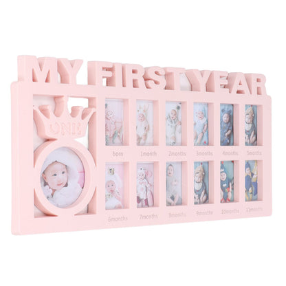 Newborn Photo Frame Durable Polished 12 Small Picture Frames Record Baby's Monthly Growth Baby Photo Frame for GiftPink