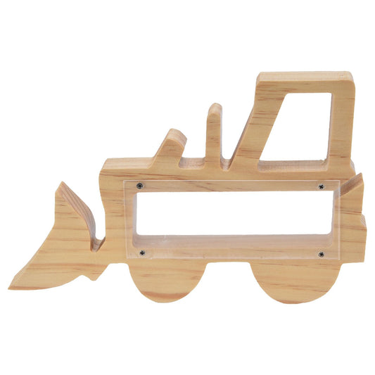 Piggy Bank for Kids Cute Forklift Transparent Wooden Piggy Bank Hollow Out Recyclable Coin Bank for Home Decoration