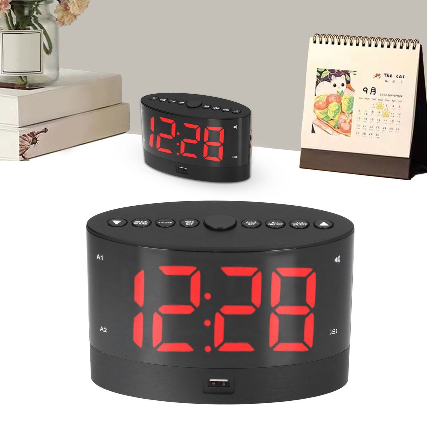 Digital Alarm Clock USB Charging Alarm Clock with 3 Vibration Modes and 2 Time Modes