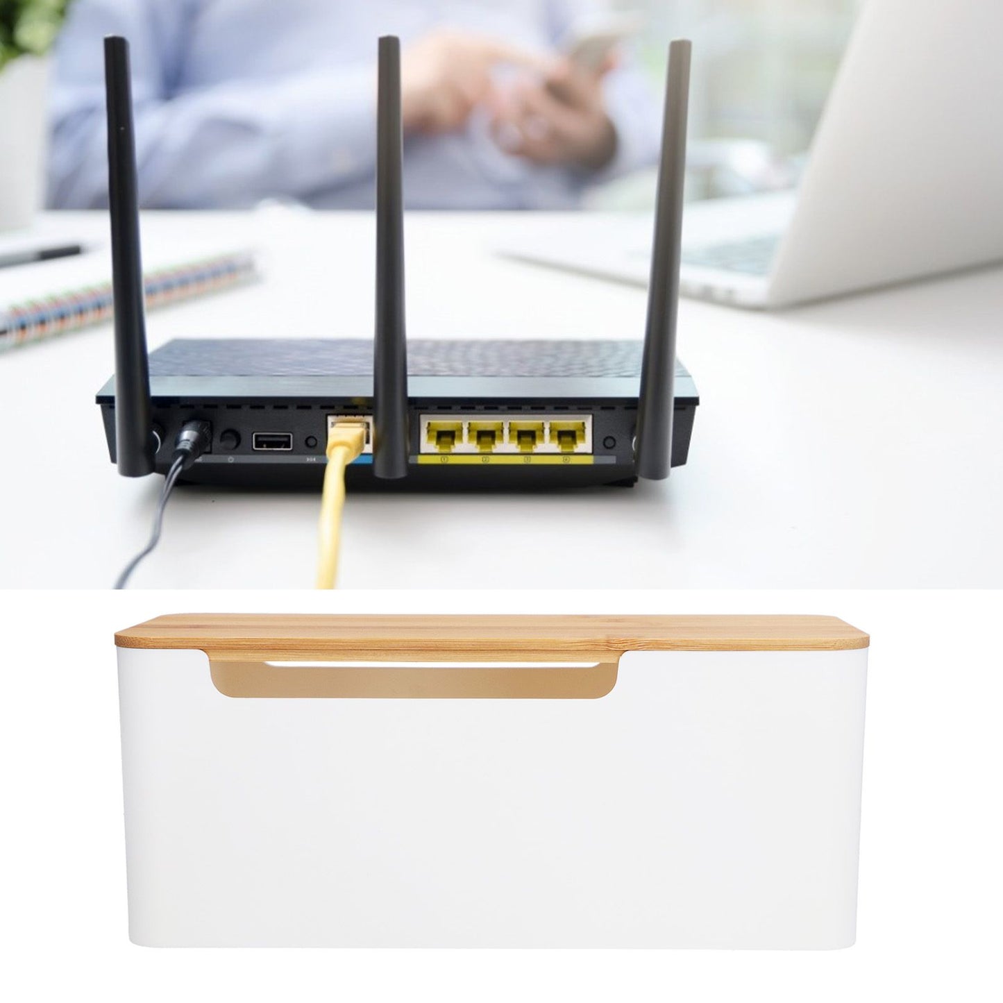 Cable Management Box Stylish Extension Socket Cord Organizer Box with Cover for Router Desk Power Strip