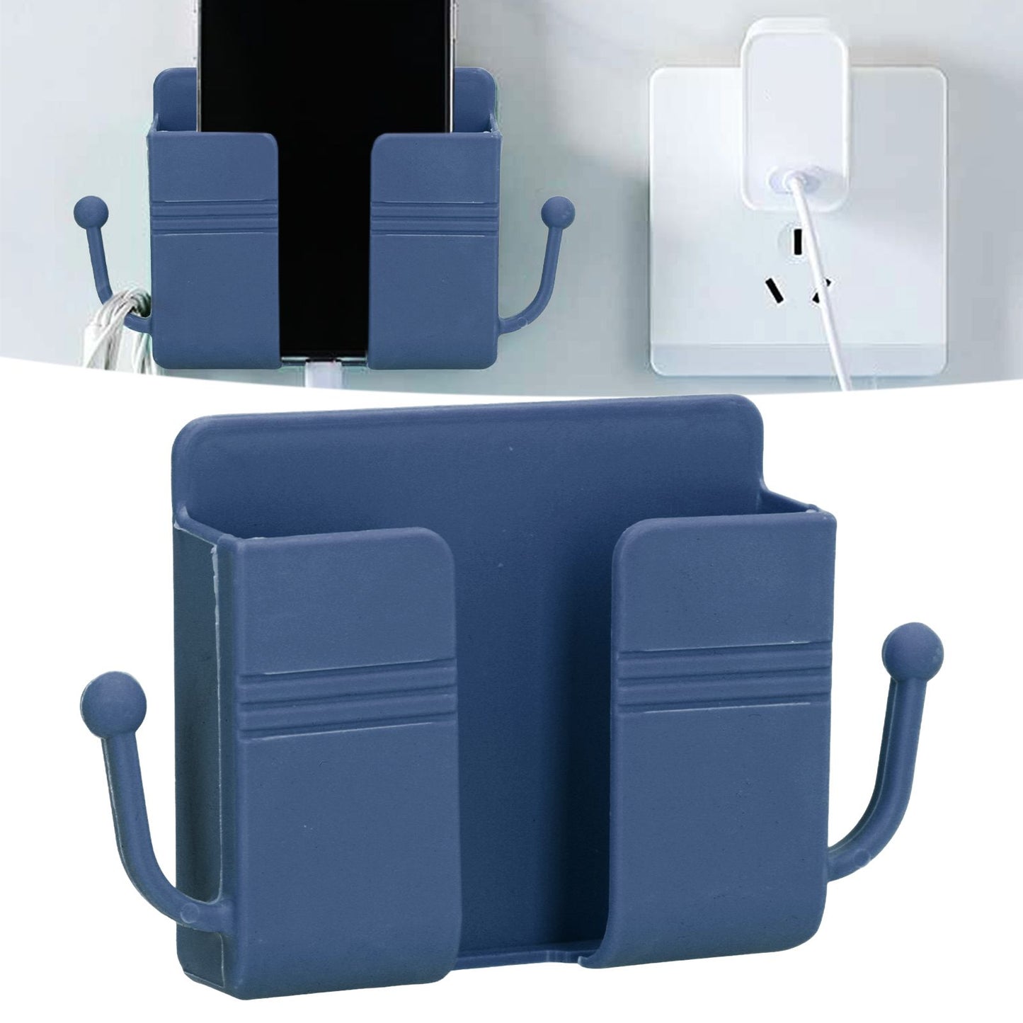 Wall Mounted Storage Box Multifunctional Phone Charging Wall Mount Holder for Bed Bathroom Kitchen OfficeBlue