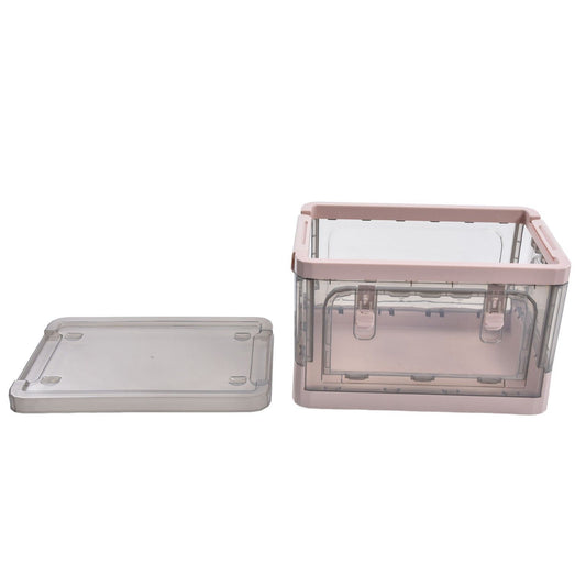 Stackable Storage Bin 35L Pink Double Door 4 Wheel Foldable Stackable Storage Box for Office Home Bedroom