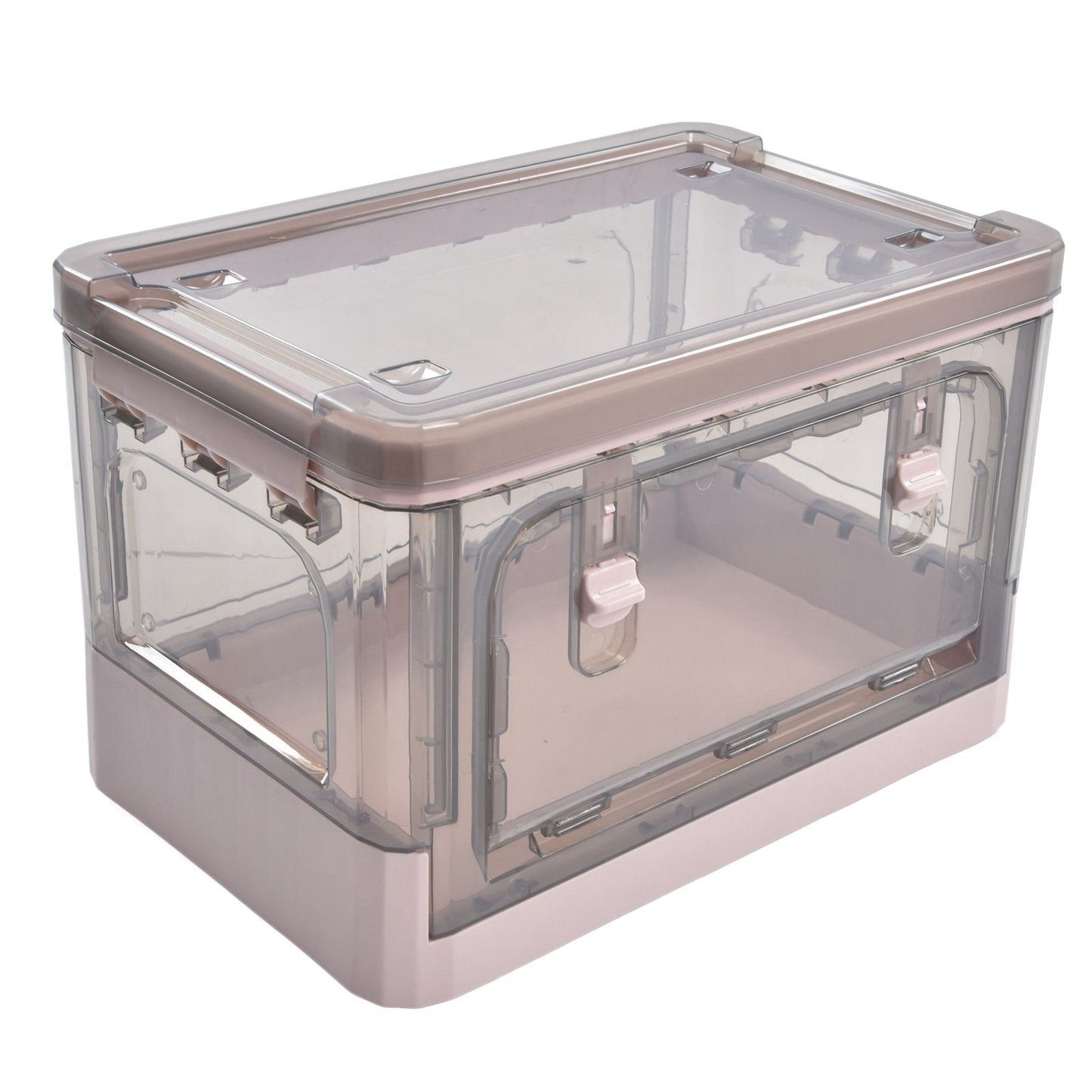 Stackable Storage Bin 35L Pink Double Door 4 Wheel Foldable Stackable Storage Box for Office Home Bedroom