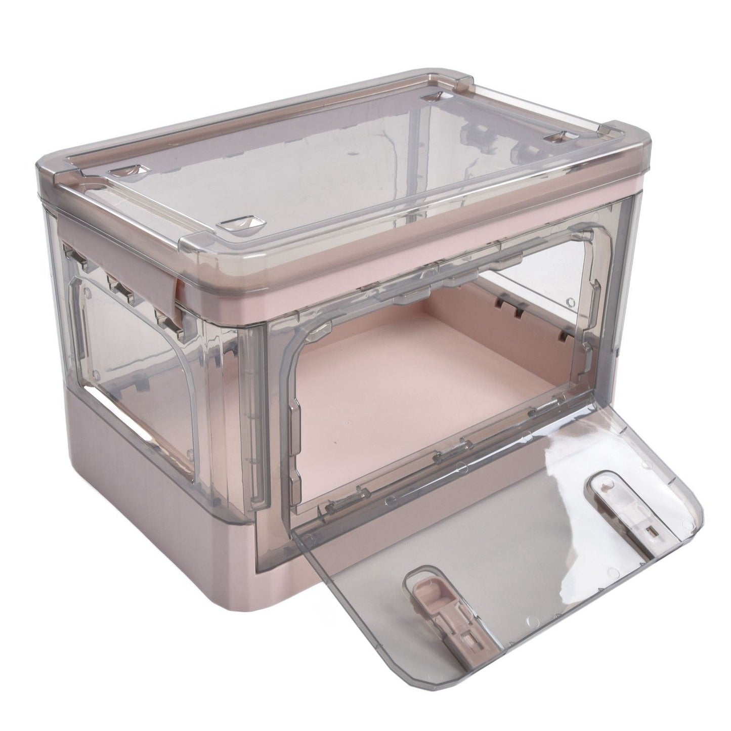 Stackable Storage Bin 35L Pink Double Door 4 Wheel Foldable Stackable Storage Box for Office Home Bedroom