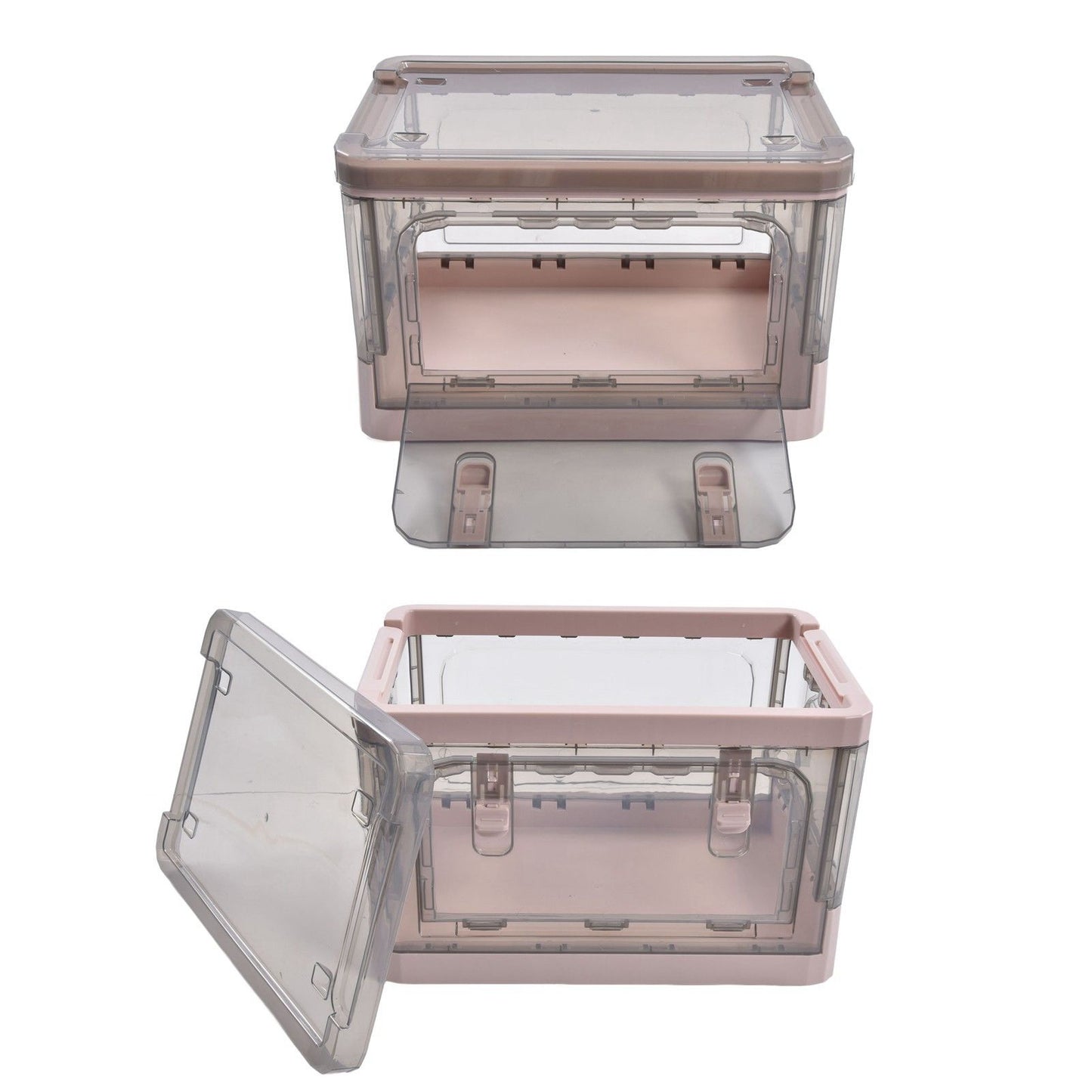 Stackable Storage Bin 35L Pink Double Door 4 Wheel Foldable Stackable Storage Box for Office Home Bedroom