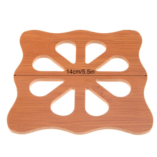 Hollow Wooden Coaster Kitchen Thickened Anti Scalding Heat Insulation Mat Anti Slip Pot Bowl MatL Square Wintersweet C0D49 9.5cm