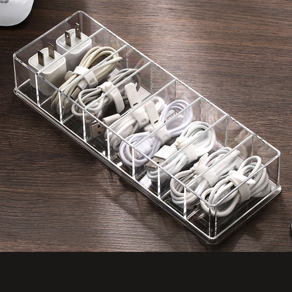 Desktop Data Cable Storage Box See Through Charge Cable Organizer Box Electronic Accessories Case 8 Grid Basic