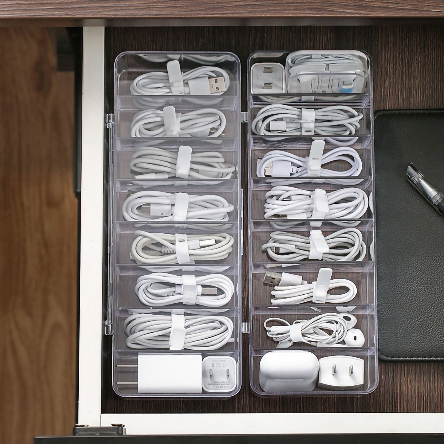 Desktop Data Cable Storage Box See Through Charge Cable Organizer Box Electronic Accessories Case 8 Grid Basic