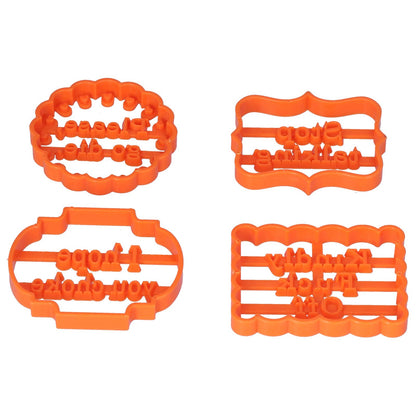 4Pcs Biscuits Molds Cookie Plastic DIY Baking Molds with Phrases for Home Birthdays Holidays