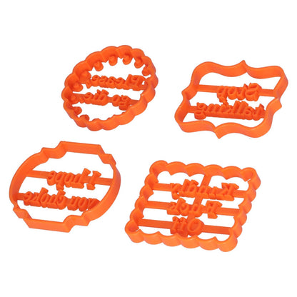4Pcs Biscuits Molds Cookie Plastic DIY Baking Molds with Phrases for Home Birthdays Holidays