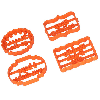 4Pcs Biscuits Molds Cookie Plastic DIY Baking Molds with Phrases for Home Birthdays Holidays