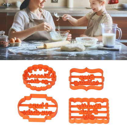 4Pcs Biscuits Molds Cookie Plastic DIY Baking Molds with Phrases for Home Birthdays Holidays