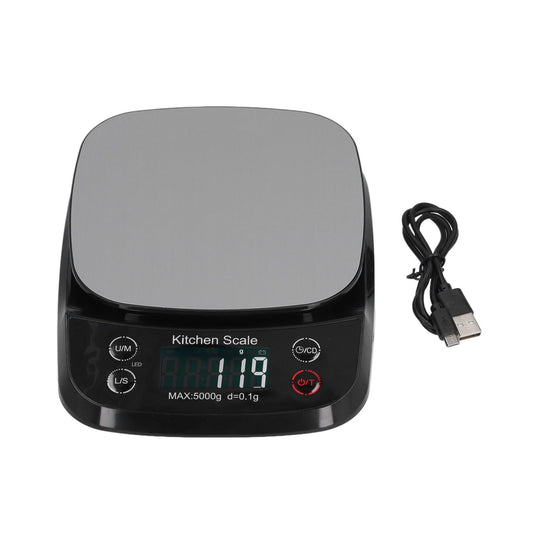 Kitchen Digital Scale Household Stainless Steel Rechargeable Baking Scale for Weighing Food Black5kg/0.1g