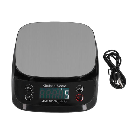 Kitchen Digital Scale Household Stainless Steel Rechargeable Baking Scale for Weighing Food Black10kg/1g