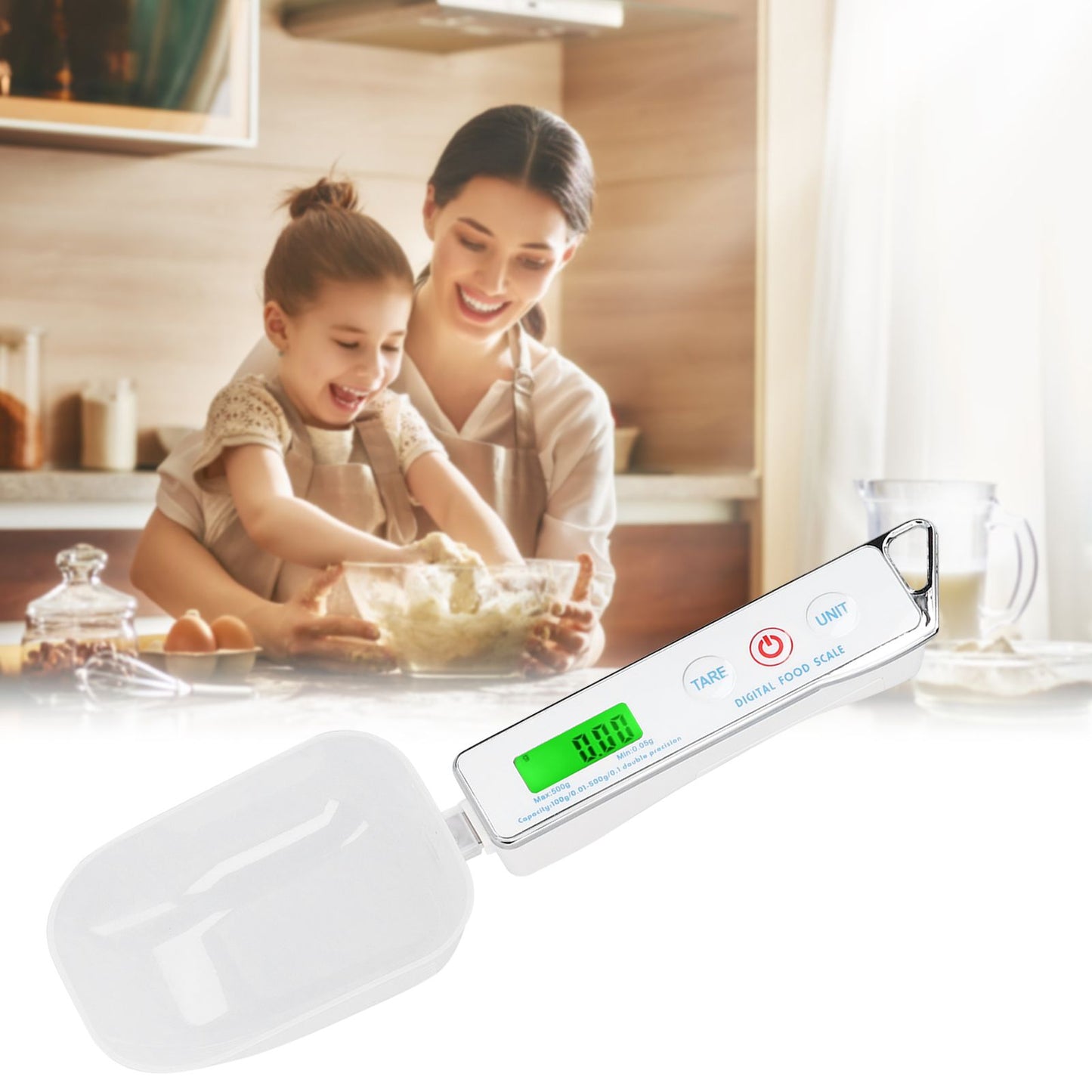 Digital Spoon Scale Household Portable Stainless Steel Kitchen Baking Scale for Flour Tea Spices 500g/0.1gWhite