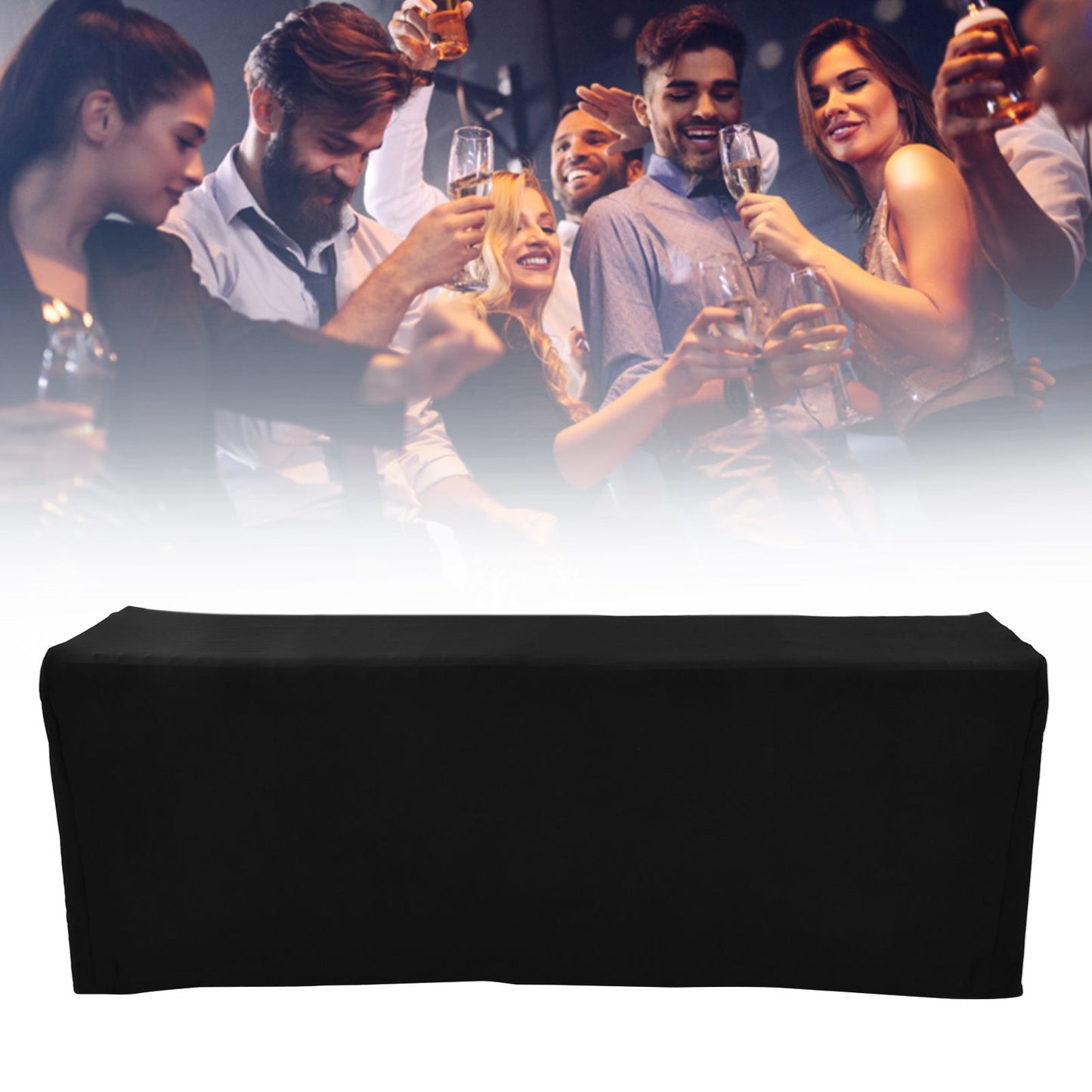 Table Cover Rectangular Wrinkle Resistant Washable Universal Black Stretch Tablecloth for Wedding Party ExhibitionBlack 8FT(244x76x76cm)