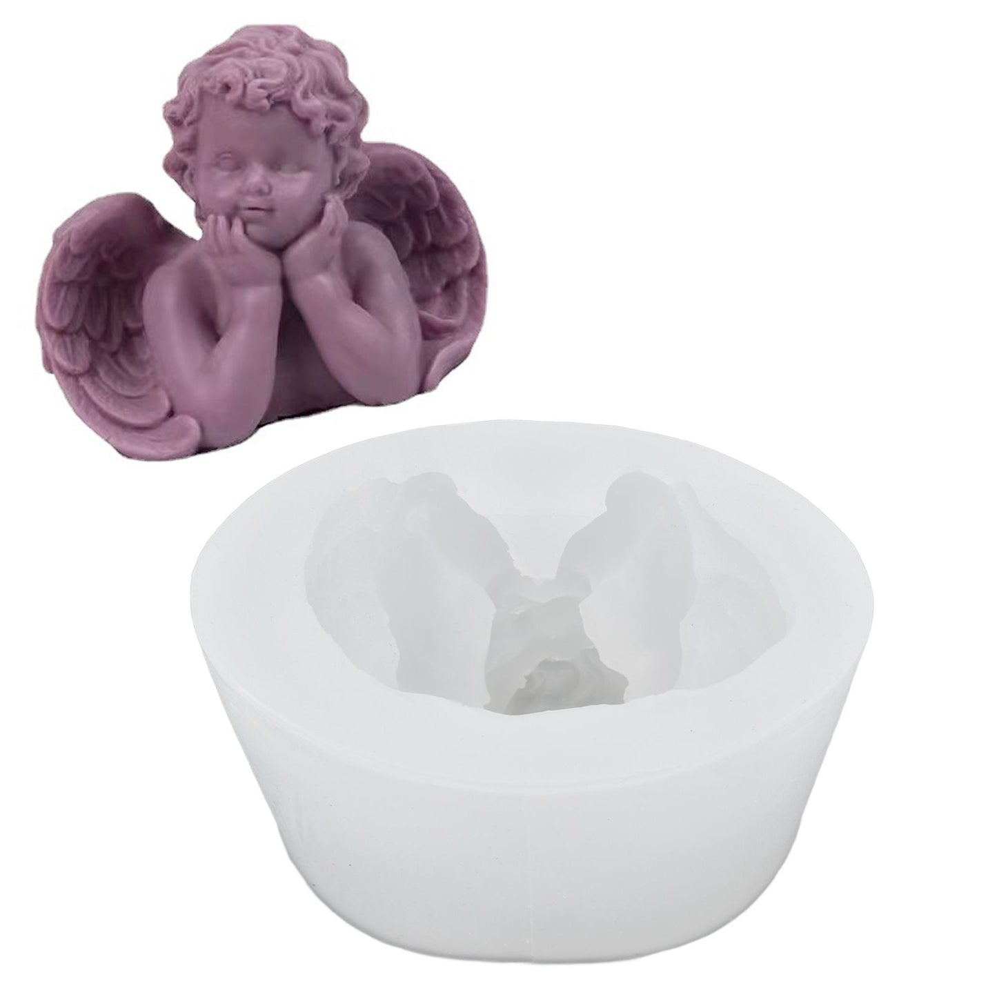 3D Angel Resin Mold Easy to Demold Reusable Food Grade Silicone Baby Angel Candle Mold for DIY Home Decoration CakeFace with Two Hands