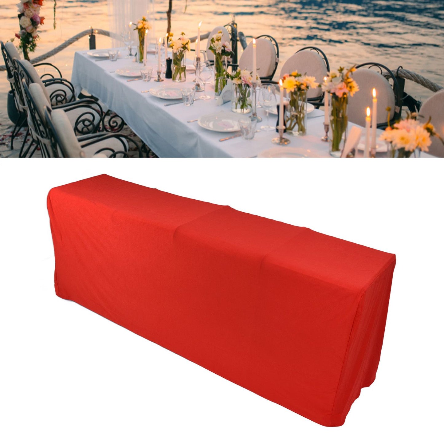 Stretch Spandex Table Cover Good Elasticity Washable Reusable Red Stretchable Tablecloth with 4 Pockets for Wedding Party4FT(122x76x76cm)