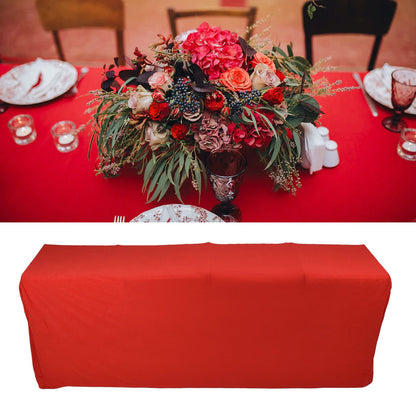 Stretch Spandex Table Cover Good Elasticity Washable Reusable Red Stretchable Tablecloth with 4 Pockets for Wedding Party4FT(122x76x76cm)