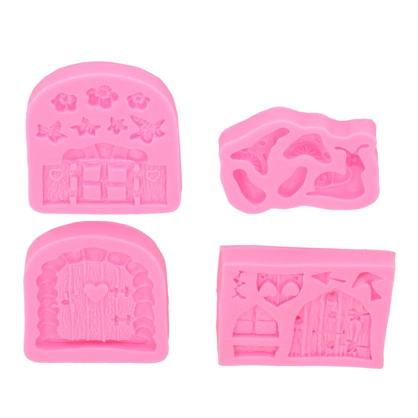 4PCS Enchanted Vintage Fairy Garden Silicone Mold Door Mushroom Flower Pattern Chocolate Molds for Home Bakery