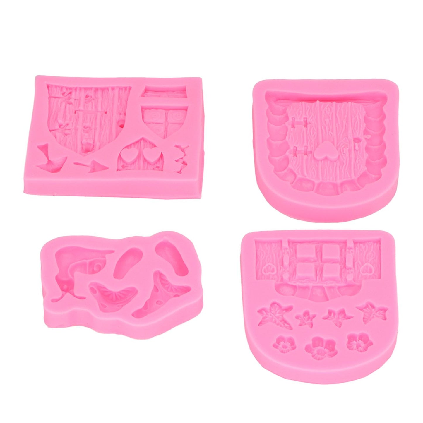 4PCS Enchanted Vintage Fairy Garden Silicone Mold Door Mushroom Flower Pattern Chocolate Molds for Home Bakery