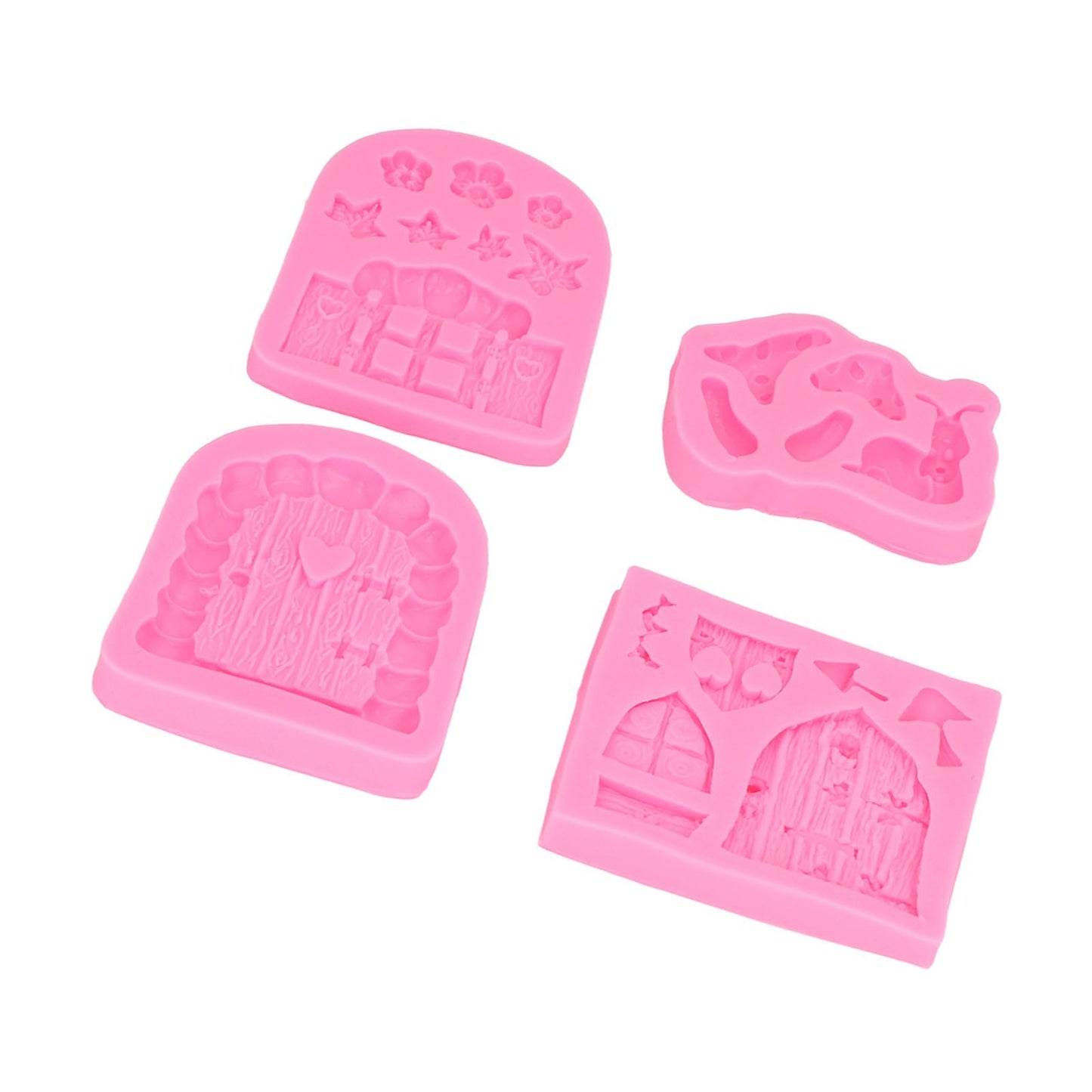 4PCS Enchanted Vintage Fairy Garden Silicone Mold Door Mushroom Flower Pattern Chocolate Molds for Home Bakery