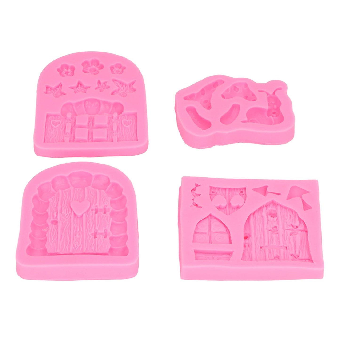 4PCS Enchanted Vintage Fairy Garden Silicone Mold Door Mushroom Flower Pattern Chocolate Molds for Home Bakery