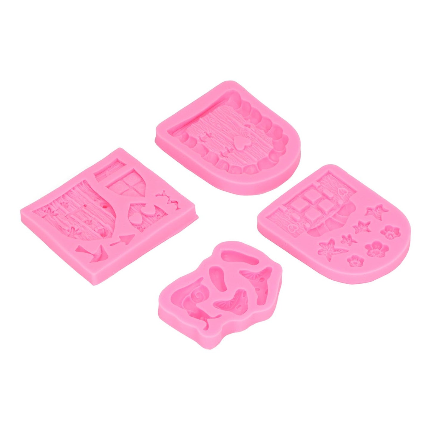 4PCS Enchanted Vintage Fairy Garden Silicone Mold Door Mushroom Flower Pattern Chocolate Molds for Home Bakery