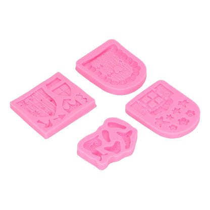 4PCS Enchanted Vintage Fairy Garden Silicone Mold Door Mushroom Flower Pattern Chocolate Molds for Home Bakery