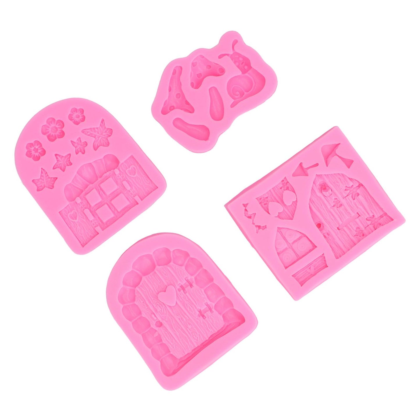 4PCS Enchanted Vintage Fairy Garden Silicone Mold Door Mushroom Flower Pattern Chocolate Molds for Home Bakery
