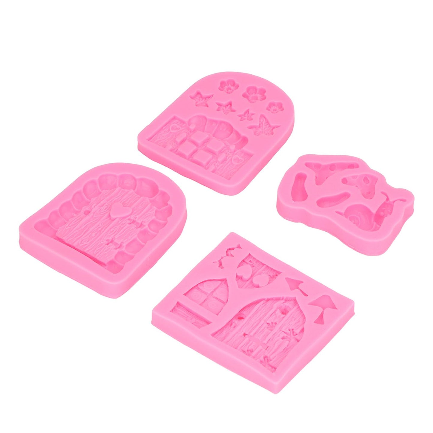 4PCS Enchanted Vintage Fairy Garden Silicone Mold Door Mushroom Flower Pattern Chocolate Molds for Home Bakery